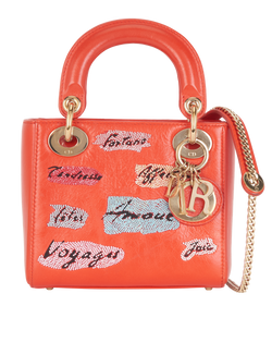 Mini Lady Dior, Leather, Red, 18-MA-1126, S, 2*